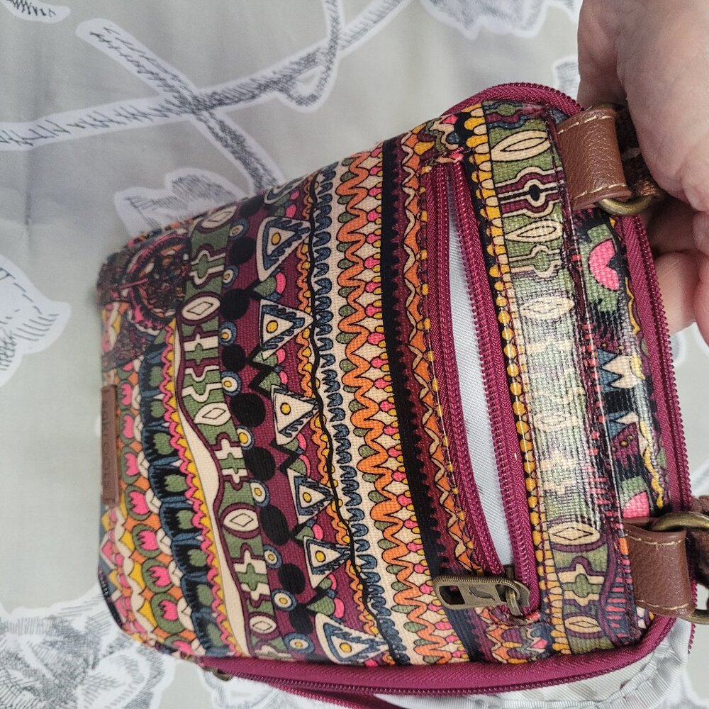 Sak Roots Cross Body/Shoulder Brown Multi-Color Boho Print Excellent Condition - Picture 6 of 8